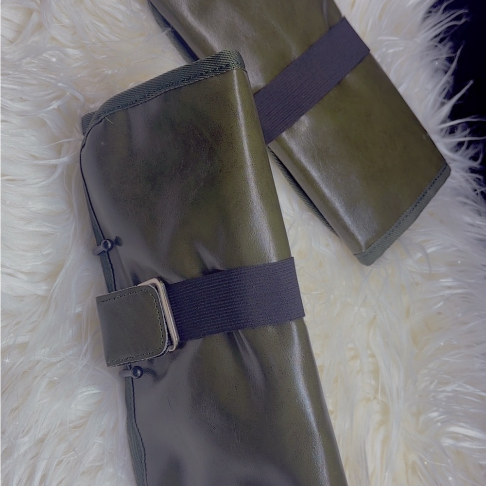 Olive Green Leather Roll-Up Pouches